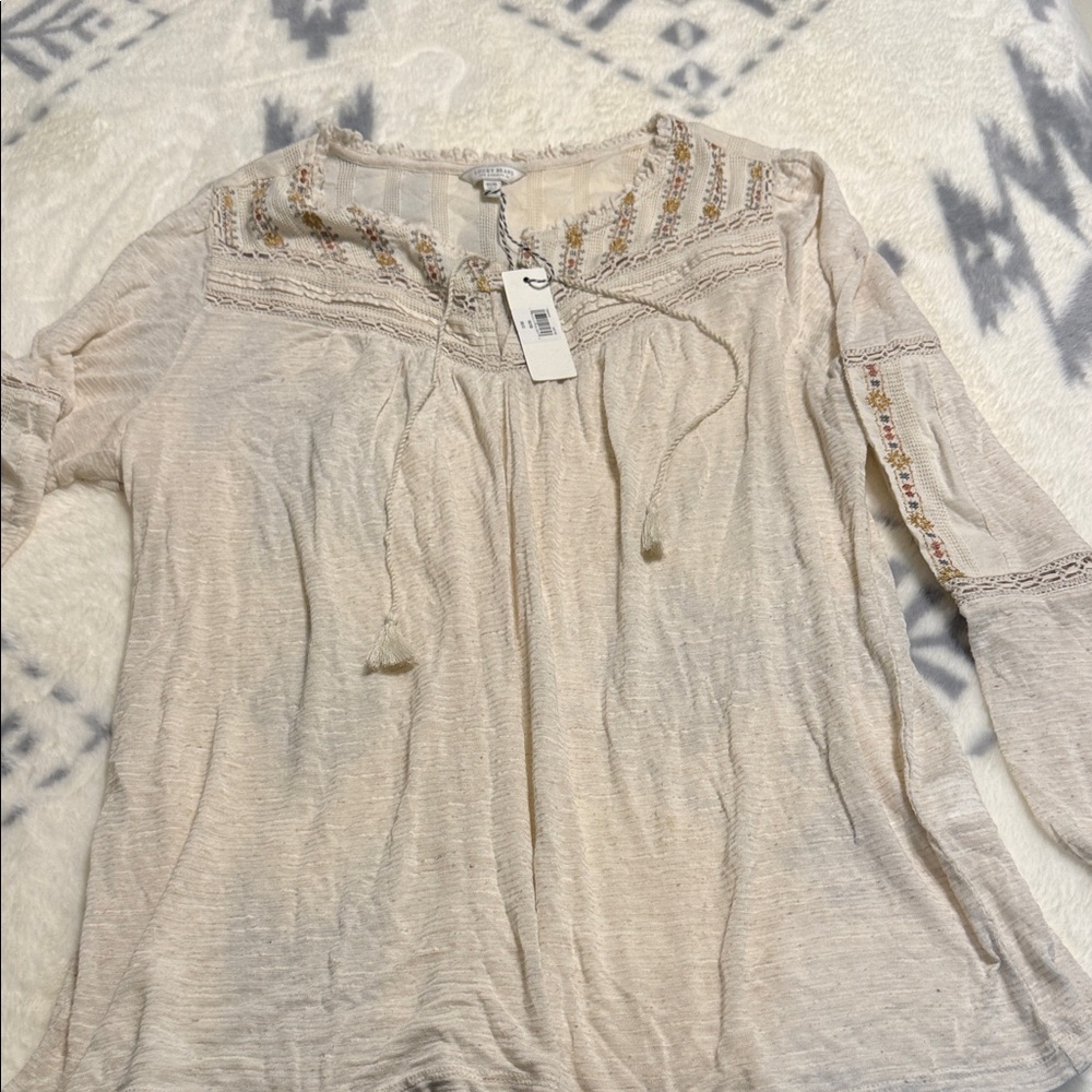 NWT Lucky Brand Beige Embroidered Blouse
